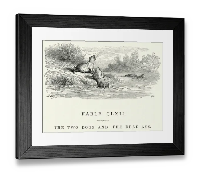 Framed Print : La Fontaines Fables - Two Dogs and the Dead Ass Framed Print : La Fontaines Fables - Two Dogs and the Dead Ass