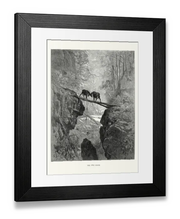 Framed Print : La Fontaines Fables - The Two Goats Framed Print : La Fontaines Fables - The Two Goats