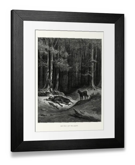 Framed Print : La Fontaines Fables - Wolf and the Hunter Framed Print : La Fontaines Fables - Wolf and the Hunter