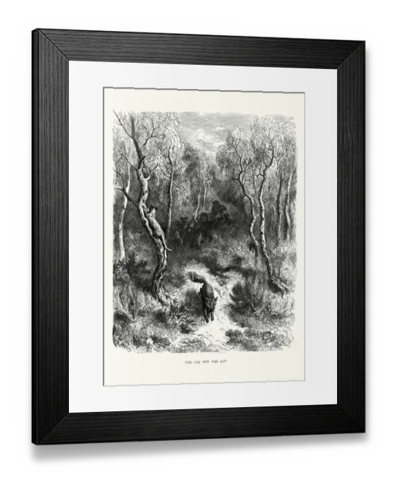 Framed Print : La Fontaines Fables - Cat and the Fox Framed Print : La Fontaines Fables - Cat and the Fox