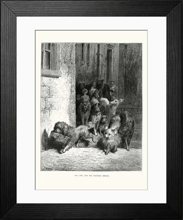Framed Print : La Fontaines Fables - The Dog and his Masters Dinner