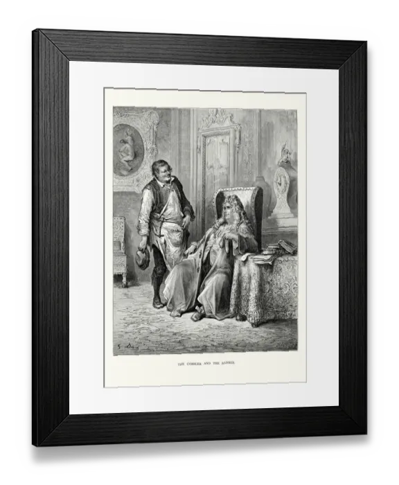Framed Print : La Fontaines Fables - Cobbler and the Banker Framed Print : La Fontaines Fables - Cobbler and the Banker