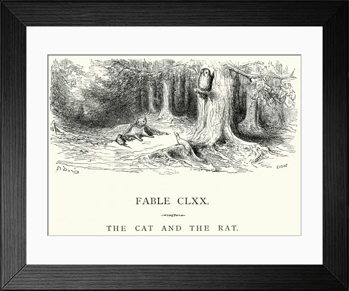 Framed Print : La Fontaines Fables - Cat and the Rat