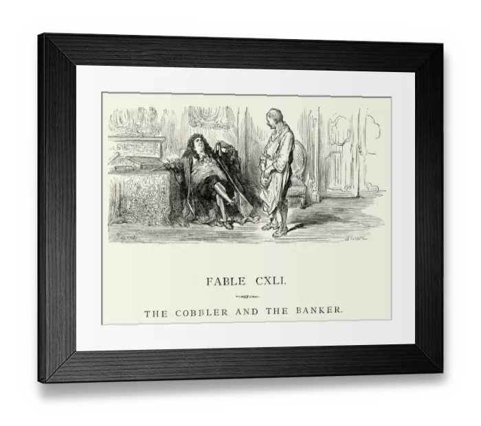 Framed Print : La Fontaines Fables - Cobbler and the Banker Framed Print : La Fontaines Fables - Cobbler and the Banker