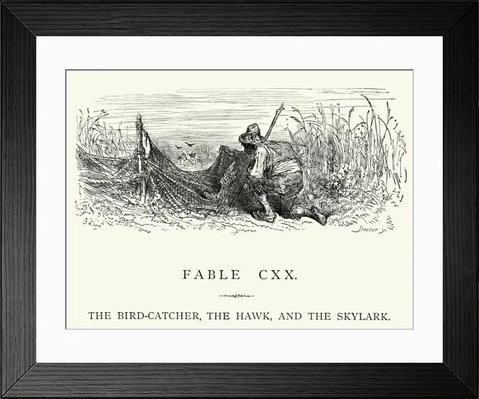 Framed Print : La Fontaines Fables - Bird-Catcher Hawk and the Skylark