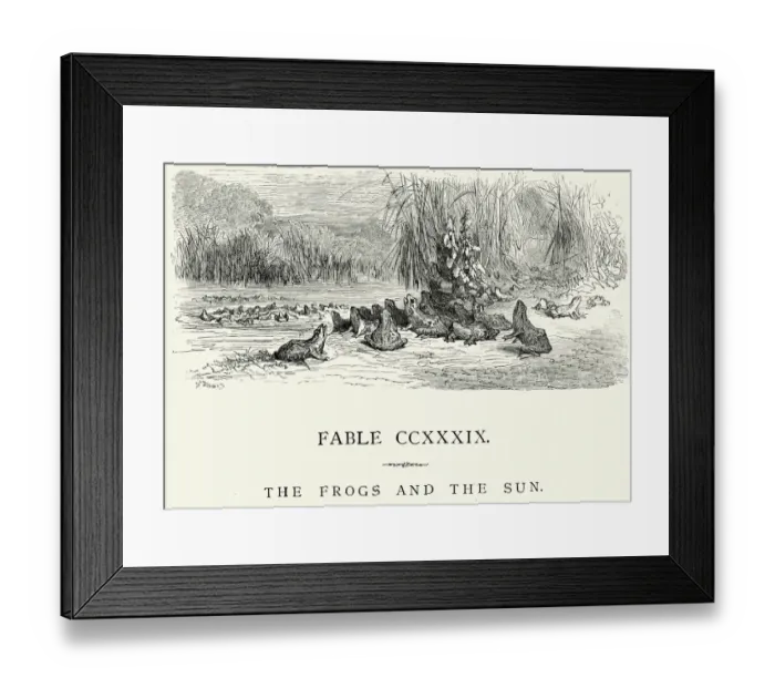 Framed Print : La Fontaines Fables - Frogs and the Sun Framed Print : La Fontaines Fables - Frogs and the Sun