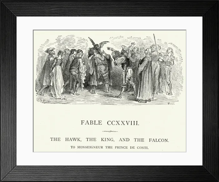 Framed Print : La Fontaines Fables - Hawk King and the Falcon