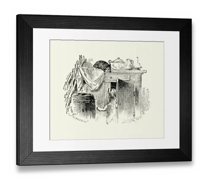 Framed Print : La Fontaines Fables - Cat and the Rat Framed Print : La Fontaines Fables - Cat and the Rat