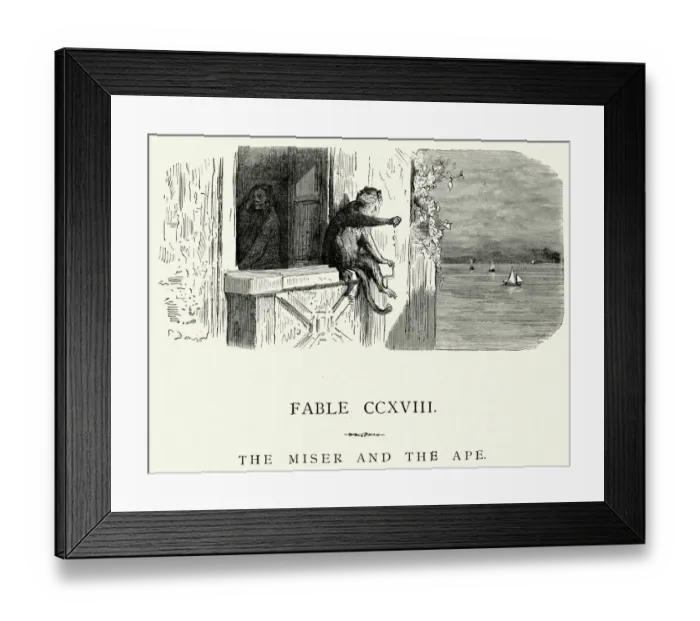 Framed Print : La Fontaines Fables - Miser and the Ape Framed Print : La Fontaines Fables - Miser and the Ape