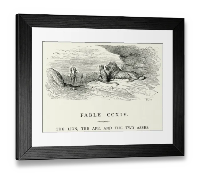 Framed Print : La Fontaines Fables - Lion Ape and the Two Asses Framed Print : La Fontaines Fables - Lion Ape and the Two Asses