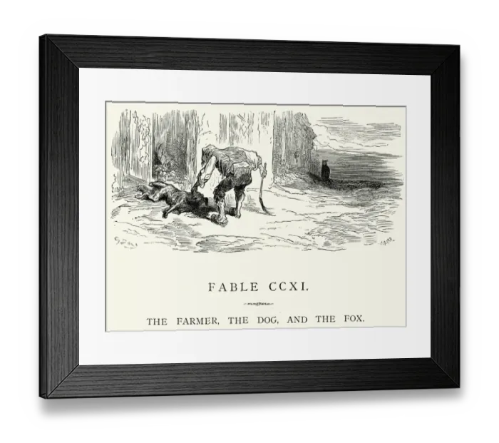 Framed Print : La Fontaines Fables - Farmer Dog and the Fox