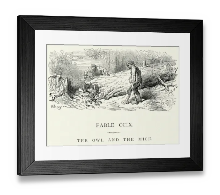 Framed Print : La Fontaines Fables - Owl and the Mice Framed Print : La Fontaines Fables - Owl and the Mice