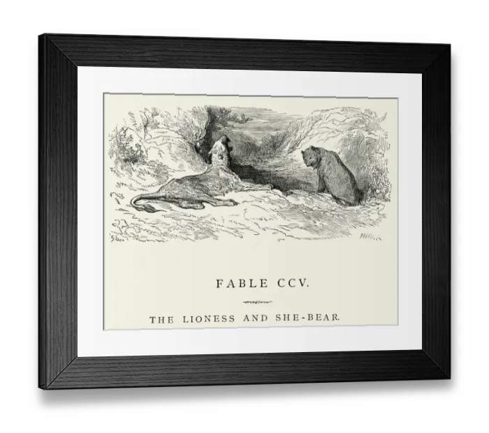 Framed Print : La Fontaines Fables - Lioness and the She Bear Framed Print : La Fontaines Fables - Lioness and the She Bear