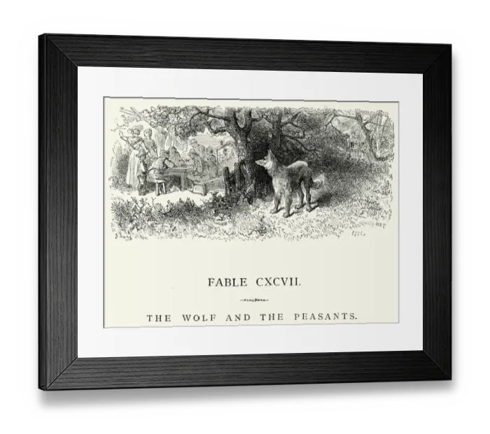 Framed Print : La Fontaines Fables - Wolf and the Peasants Framed Print : La Fontaines Fables - Wolf and the Peasants