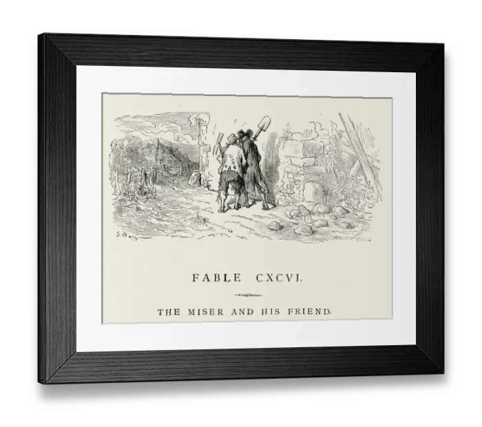 Framed Print : La Fontaines Fables - The Miser and his Friend Framed Print : La Fontaines Fables - The Miser and his Friend