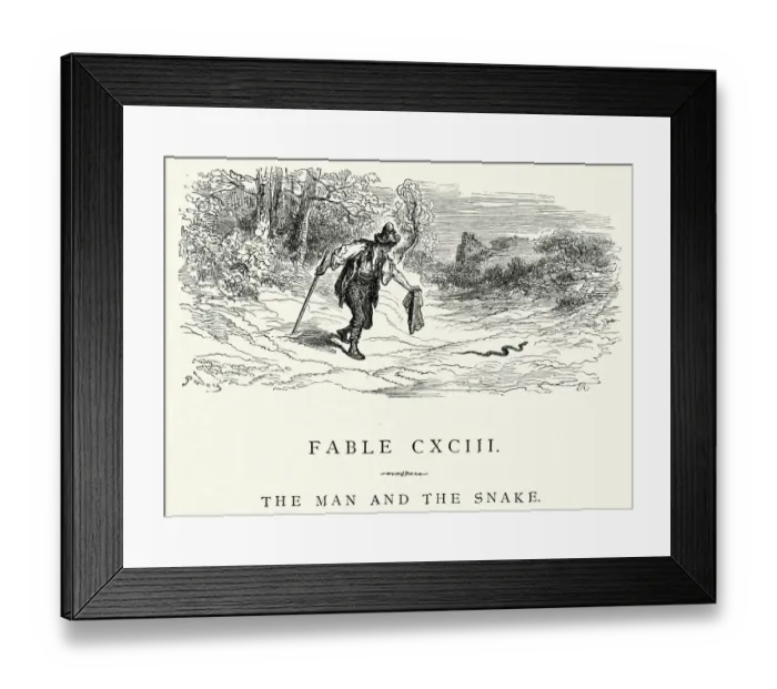 Framed Print : La Fontaines Fables - Man and the Snake Framed Print : La Fontaines Fables - Man and the Snake