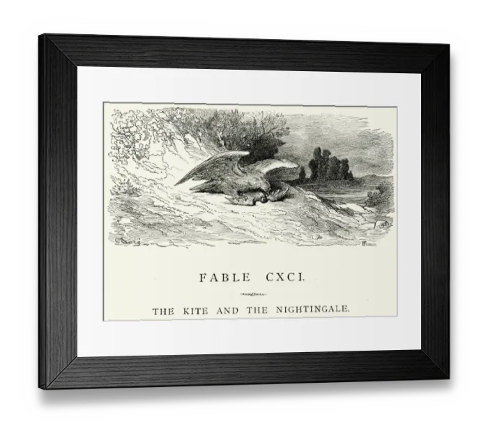 Framed Print : La Fontaines Fables - Kite and the Nightingale Framed Print : La Fontaines Fables - Kite and the Nightingale