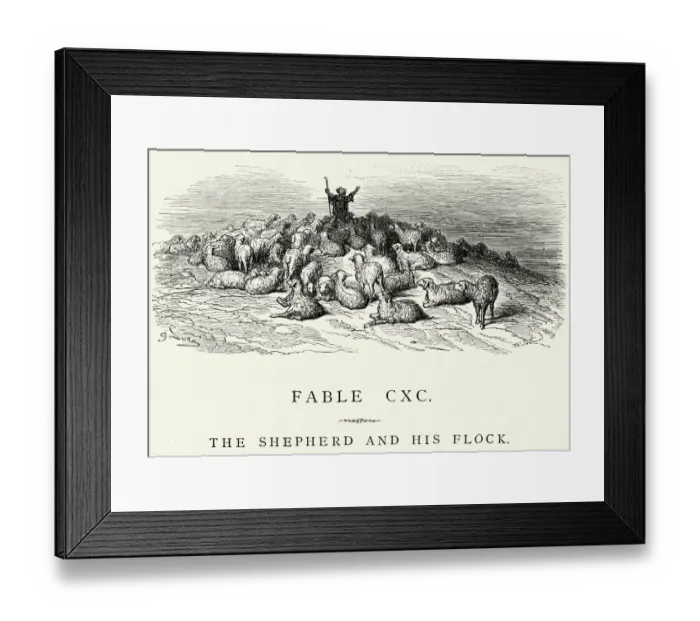 Framed Print : La Fontaines Fables - The Shepherd and his Flock Framed Print : La Fontaines Fables - The Shepherd and his Flock
