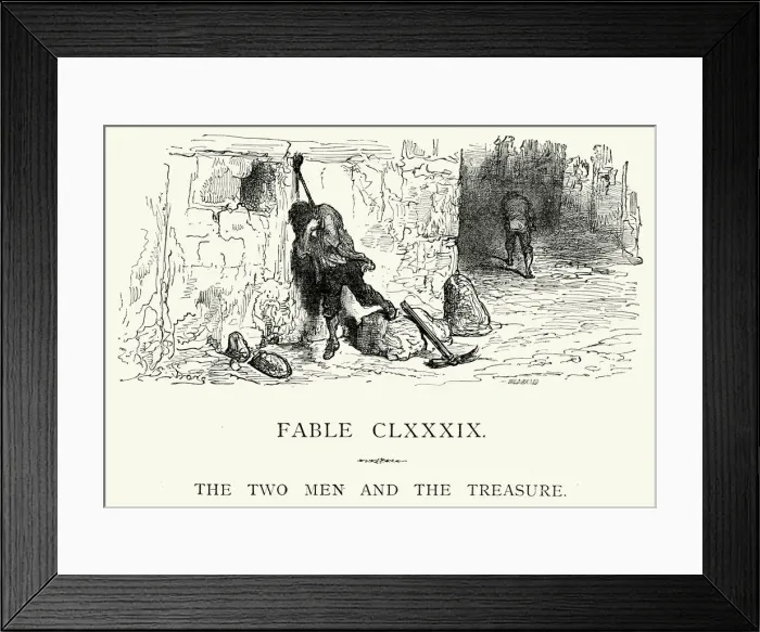Framed Print : La Fontaines Fables - Two Men and the Treasure Framed Print : La Fontaines Fables - Two Men and the Treasure