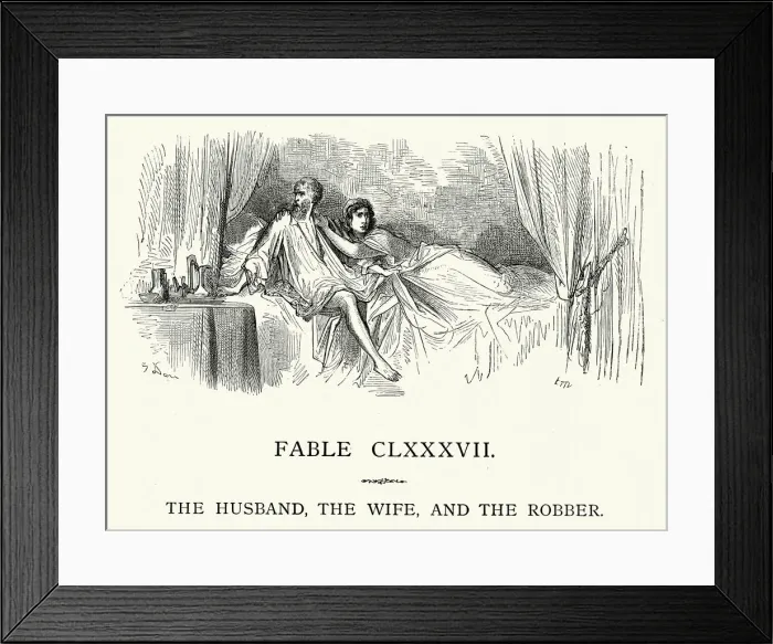 Framed Print : La Fontaines Fables - Husband Wife and the Robber Framed Print : La Fontaines Fables - Husband Wife and the Robber