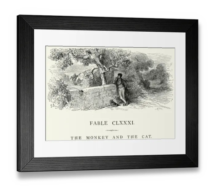 Framed Print : La Fontaines Fables - Monkey and the Cat Framed Print : La Fontaines Fables - Monkey and the Cat