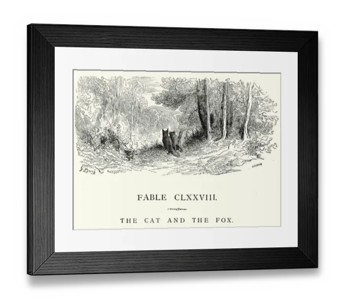 Framed Print : La Fontaines Fables - Cat and the Fox Framed Print : La Fontaines Fables - Cat and the Fox