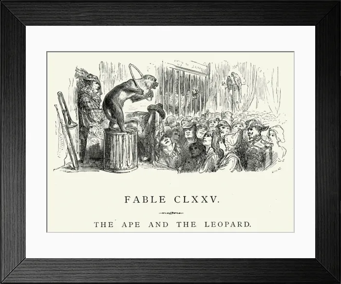 Framed Print : La Fontaines Fables - Ape and the Leopard Framed Print : La Fontaines Fables - Ape and the Leopard