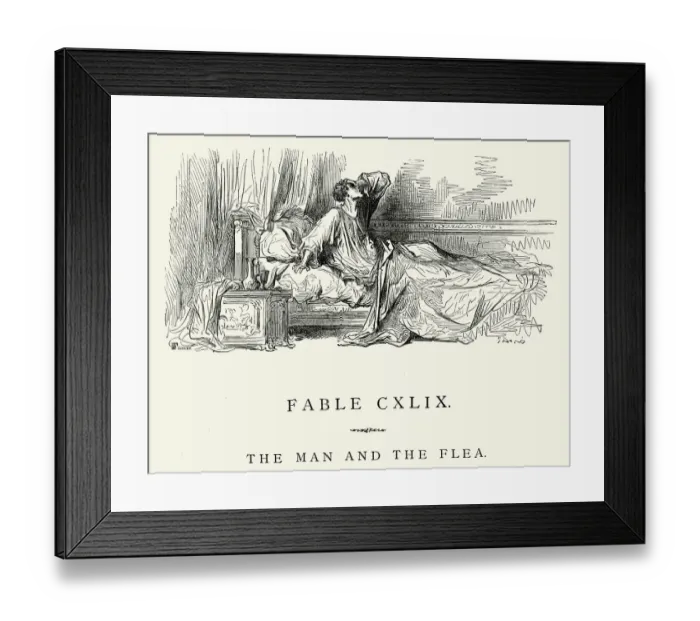 Framed Print : La Fontaines Fables - Man and the Flea Framed Print : La Fontaines Fables - Man and the Flea