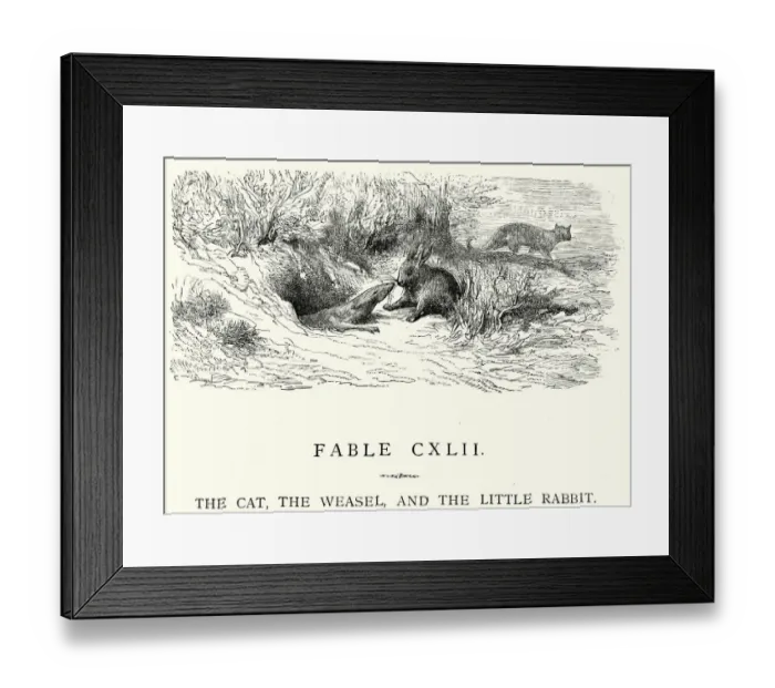Framed Print : La Fontaines Fables - Cat Weasel and the Little Rabbit Framed Print : La Fontaines Fables - Cat Weasel and the Little Rabbit