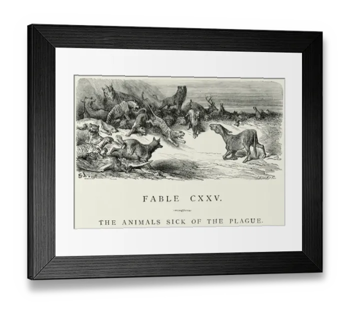 Framed Print : La Fontaines Fables - Animals Sick of the Plague Framed Print : La Fontaines Fables - Animals Sick of the Plague