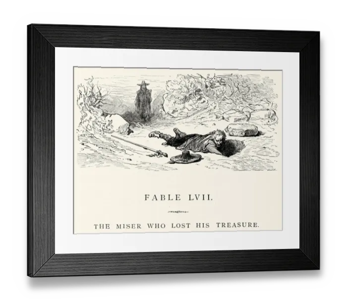 Framed Print : La Fontaines Fables - Miser who lost his treasure
