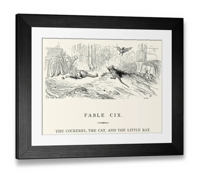 Framed Print : La Fontaines Fables - Cockerel Cat and the Little Rat Framed Print : La Fontaines Fables - Cockerel Cat and the Little Rat