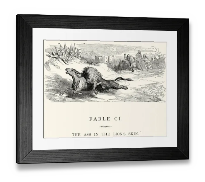 Framed Print : La Fontaines Fables - Ass in the Lions Skin Framed Print : La Fontaines Fables - Ass in the Lions Skin