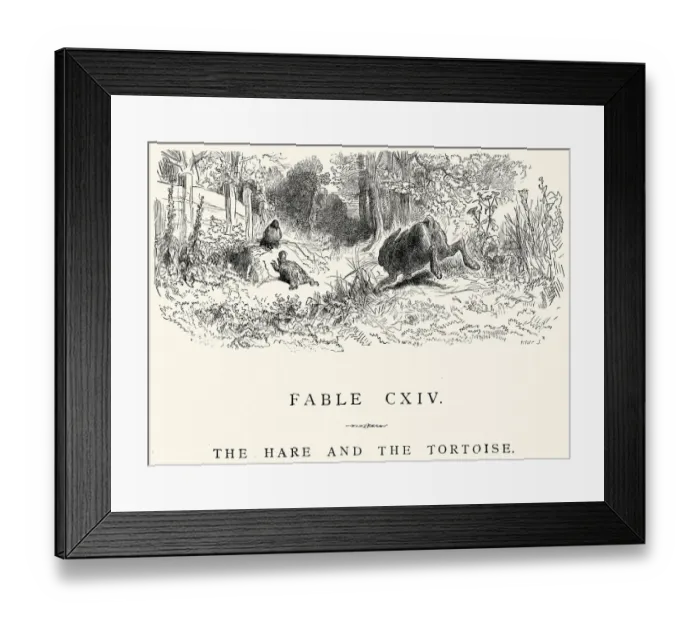Framed Print : La Fontaines Fables - Hare and the Tortoise Framed Print : La Fontaines Fables - Hare and the Tortoise