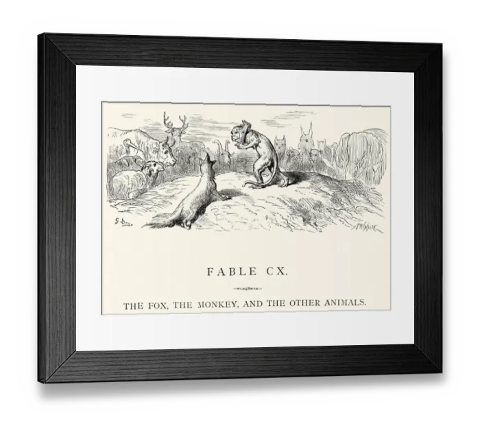 Framed Print : La Fontaines Fables - Fox and the Monkey Framed Print : La Fontaines Fables - Fox and the Monkey
