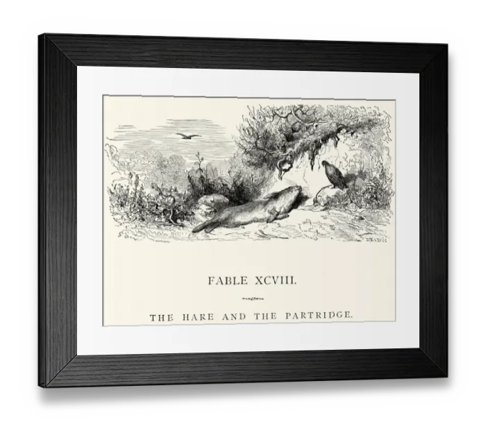 Framed Print : La Fontaines Fables - Hare and the Partridge Framed Print : La Fontaines Fables - Hare and the Partridge