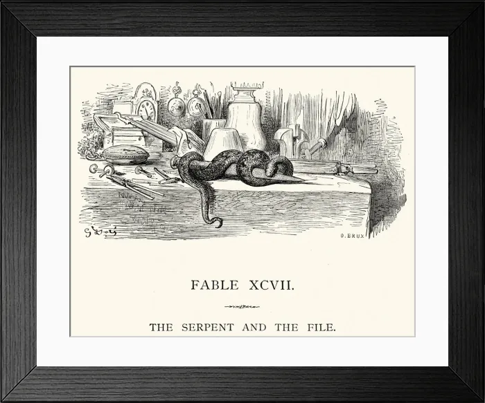 Framed Print : La Fontaines Fables - Serpent and the File Framed Print : La Fontaines Fables - Serpent and the File