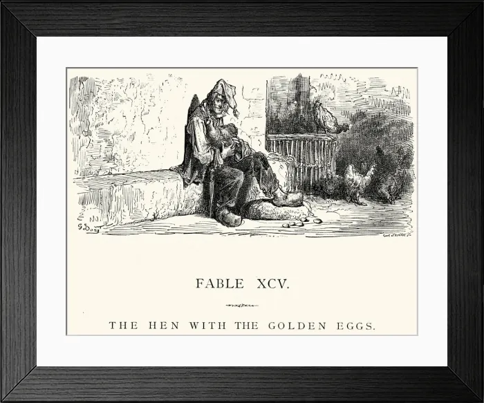 Framed Print : La Fontaines Fables - Hen with the Golden Eggs Framed Print : La Fontaines Fables - Hen with the Golden Eggs