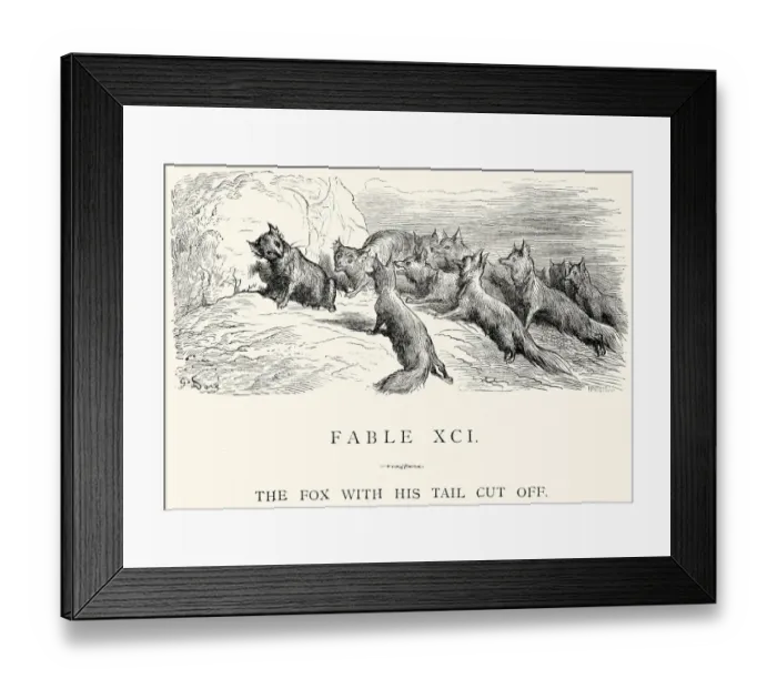 Framed Print : La Fontaines Fables - Fox with his tale cut off Framed Print : La Fontaines Fables - Fox with his tale cut off