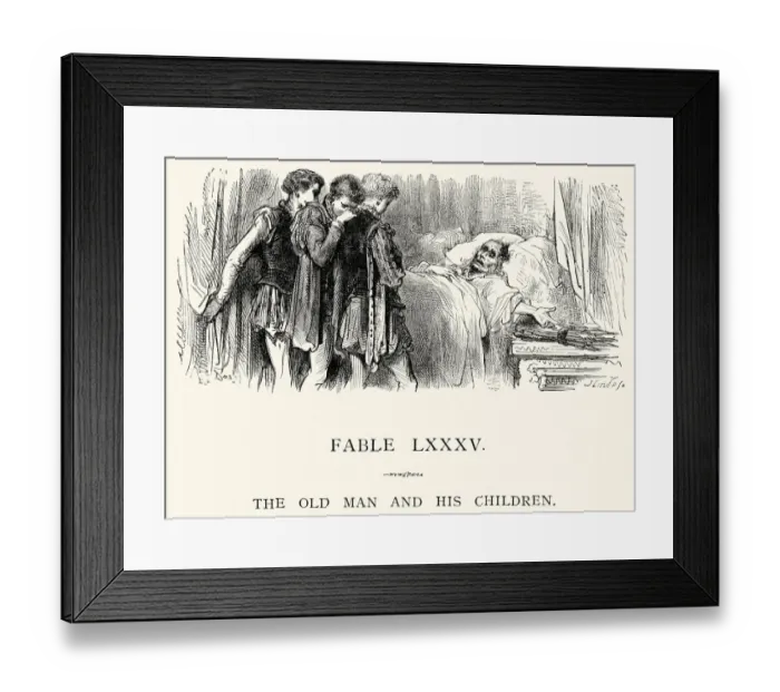 Framed Print : La Fontaines Fables - Old Man and his Children Framed Print : La Fontaines Fables - Old Man and his Children