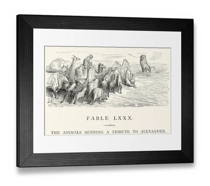 Framed Print : La Fontaines Fables - Animals sending a tribute to Alexander Framed Print : La Fontaines Fables - Animals sending a tribute to Alexander
