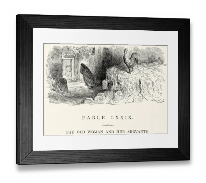 Framed Print : La Fontaines Fables - The Old Woman and her Servants Framed Print : La Fontaines Fables - The Old Woman and her Servants