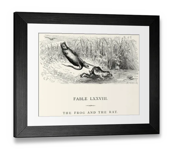 Framed Print : La Fontaines Fables - Frog and the Rat Framed Print : La Fontaines Fables - Frog and the Rat
