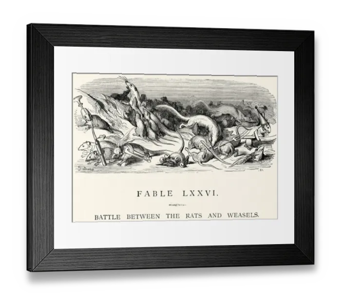 Framed Print : La Fontaines Fables - Battle bewtween the Rats and Weasels Framed Print : La Fontaines Fables - Battle bewtween the Rats and Weasels