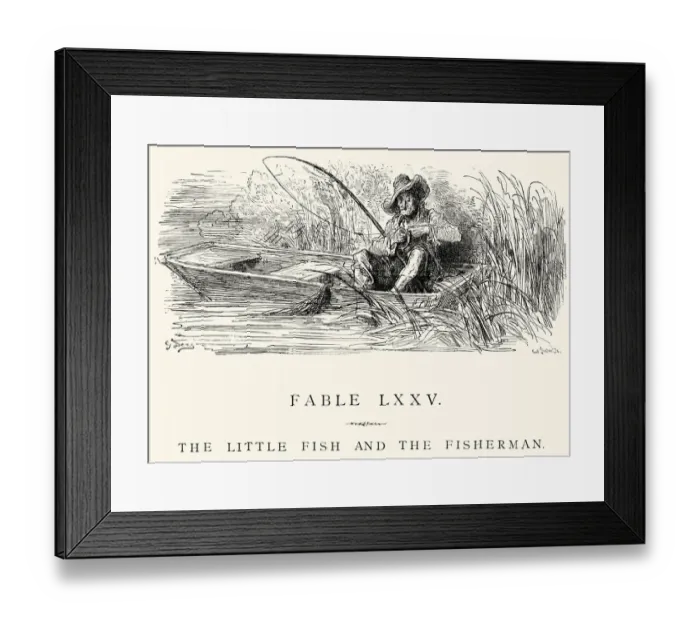 Framed Print : La Fontaines Fables - Little fish and the Fisherman Framed Print : La Fontaines Fables - Little fish and the Fisherman