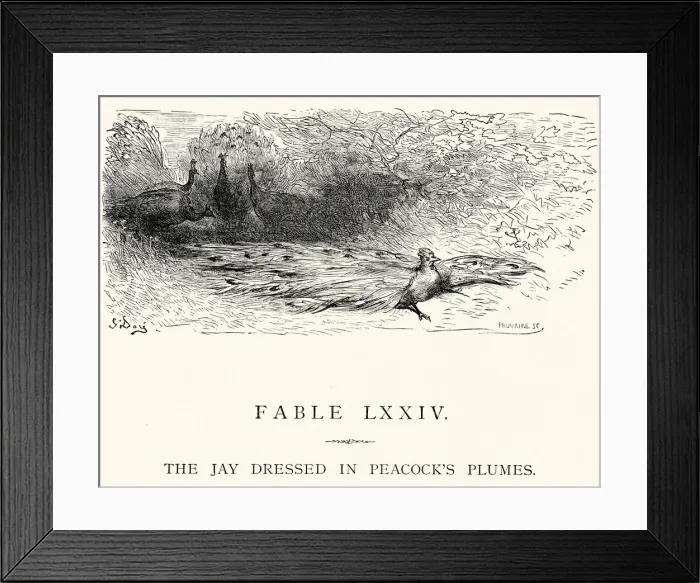 Framed Print : La Fontaines Fables - The Jay dressed in Peacocks Plumes