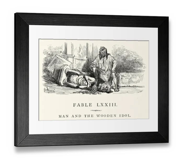Framed Print : La Fontaines Fables - Man and the Wooden Idol Framed Print : La Fontaines Fables - Man and the Wooden Idol