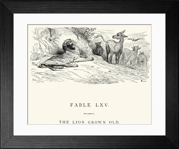 Framed Print : La Fontaines Fables - The Lion Grown Old Framed Print : La Fontaines Fables - The Lion Grown Old