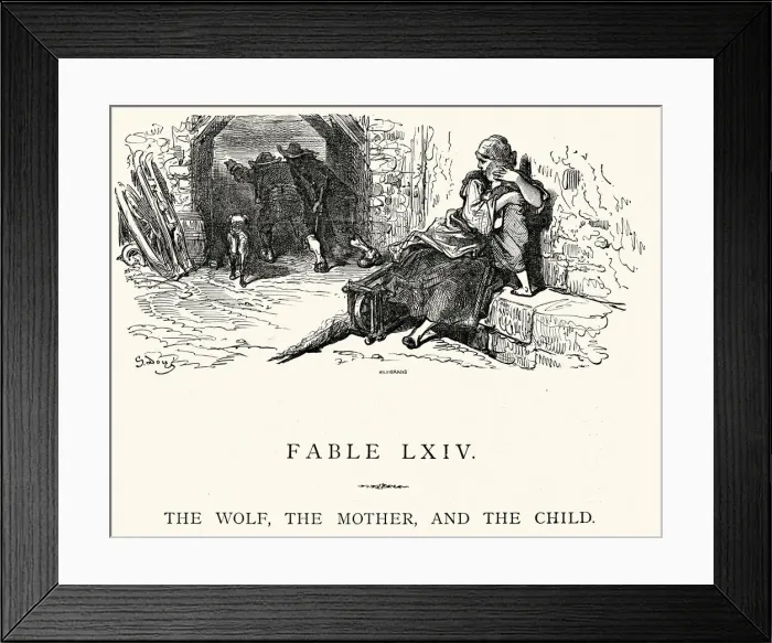 Framed Print : La Fontaines Fables - Wolf Mother and Child Framed Print : La Fontaines Fables - Wolf Mother and Child