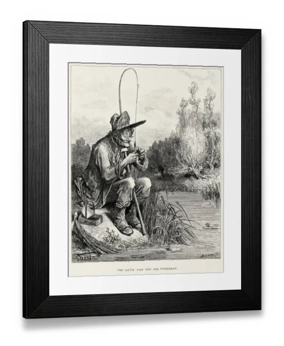 Framed Print : La Fontaines Fables - Little fish and the Fisherman Framed Print : La Fontaines Fables - Little fish and the Fisherman